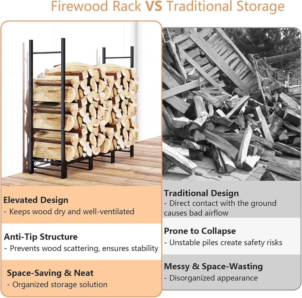 C-Hopetree 4Ft Outdoor Indoor Firewood Rack, Adjustable Metal Log Holder for ...
