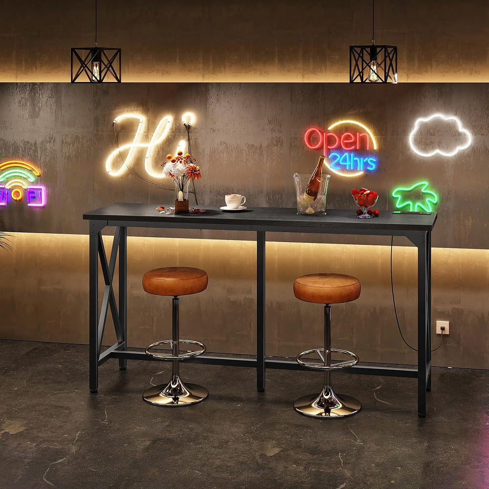 CHOEZON 55'' Bar Table, Kitchen Dining Table with Power Outlet and Fo...