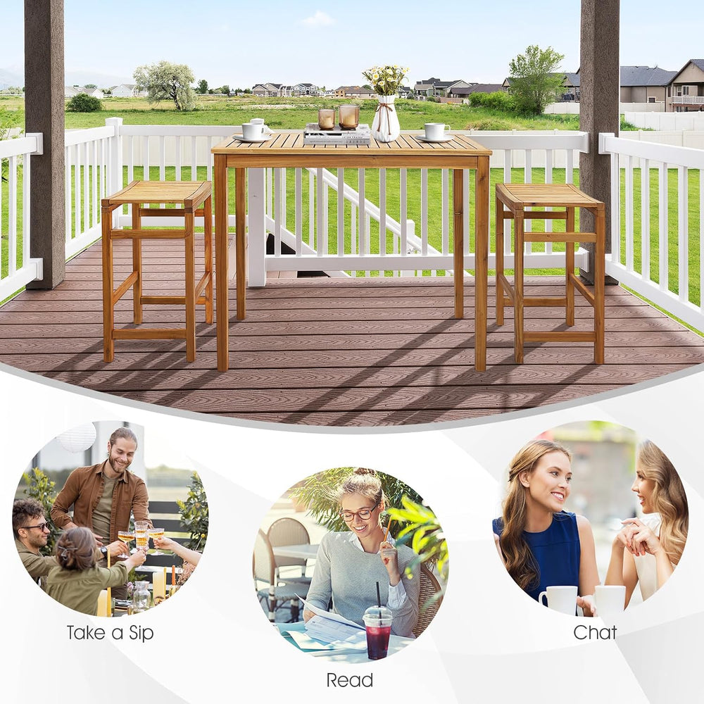 Tangkula Outdoor Acacia Wood Bar Table, 45” Rectangular Bar Height Farmhouse ...