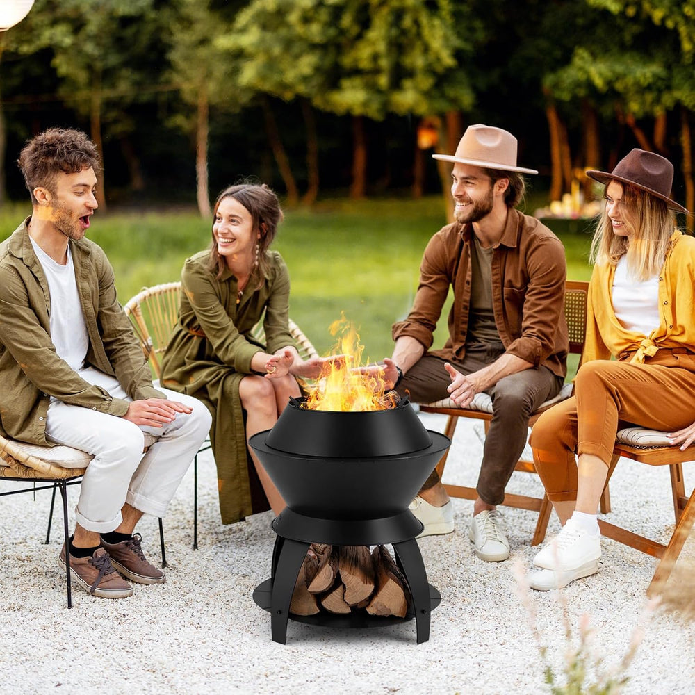 Tangkula Outdoor Fire Pit, 20 Inch Metal Fire Bowl with Pot Holder & Stor...