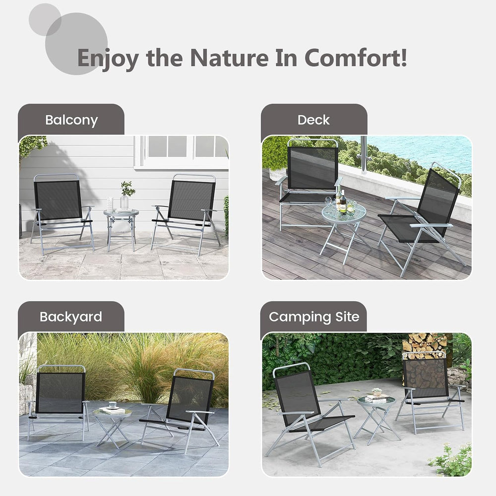 Giantex 3PCS Patio Bistro Set, Folding Outdoor Patio Table Set with 2 Foldabl...