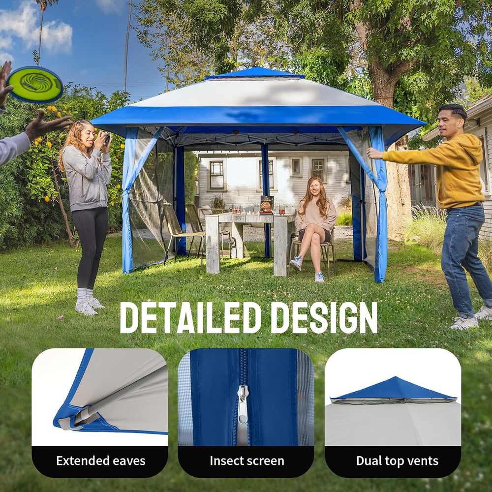 CROWN SHADES 13x13 Pop Up Gazebo, Clearance Canopy Tent,Blue & Grey