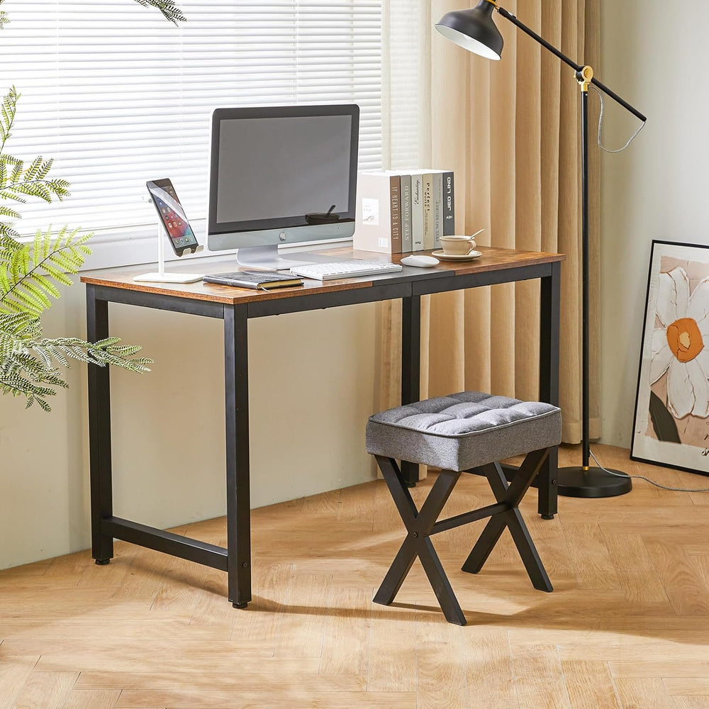 IBUYKE Square Makeup Stool with X-Leg, Linen Vanity Chair, Dark Gray LG-70G
