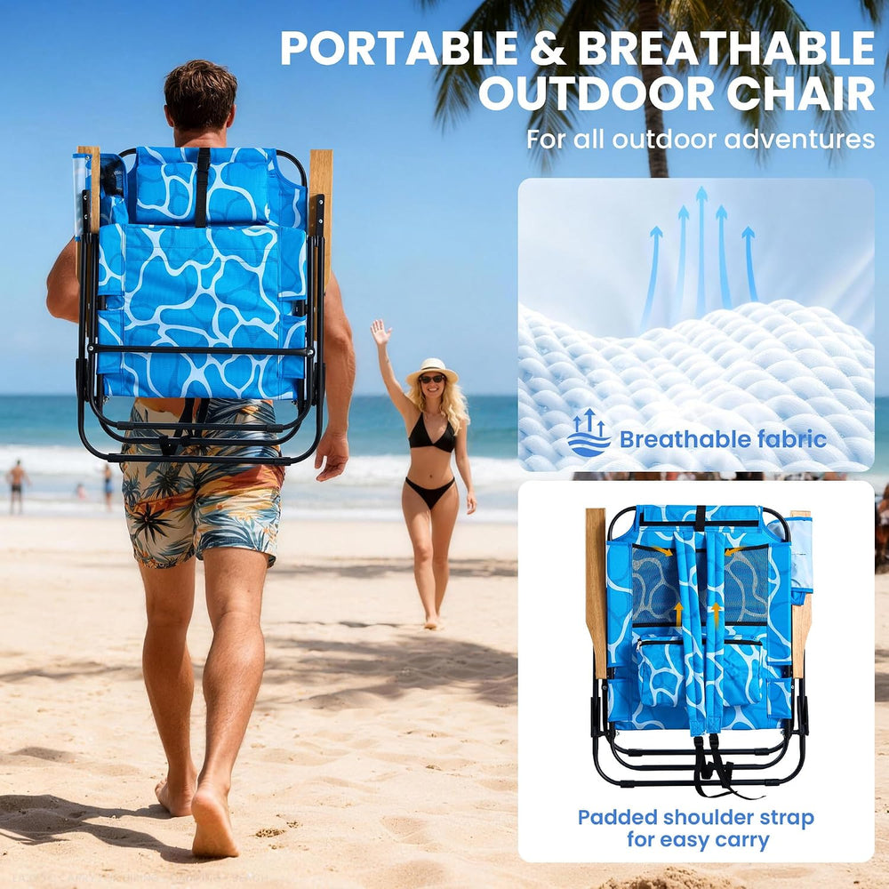 Premium Portable Camping Chair 5-Position Recliner Beach Folding Lightweight ...