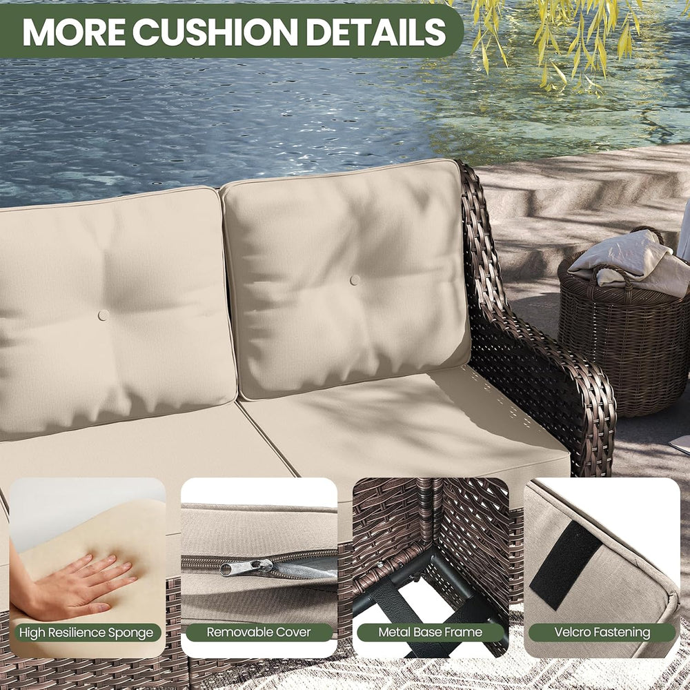 ALAULM 7 Pieces Patio Furniture Set,High Back Wicker Outdoor Sectional Furnit...