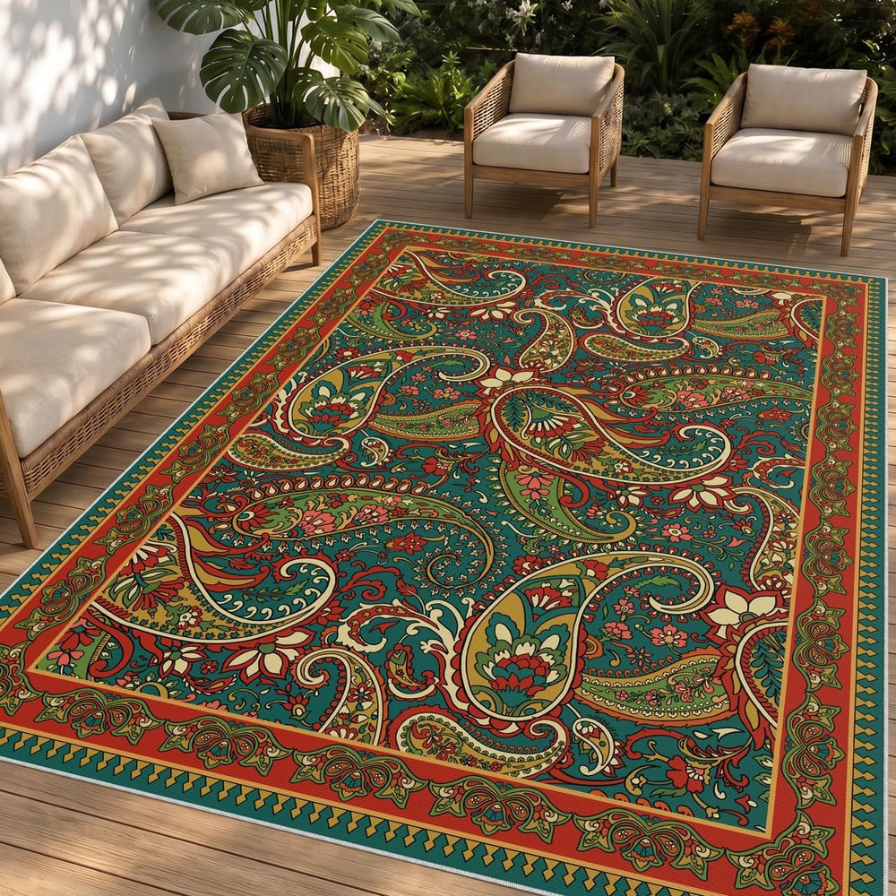 Arenarug Paisley Waterproof Outdoor Rug 4x6, UV Resistant, Terracotta
