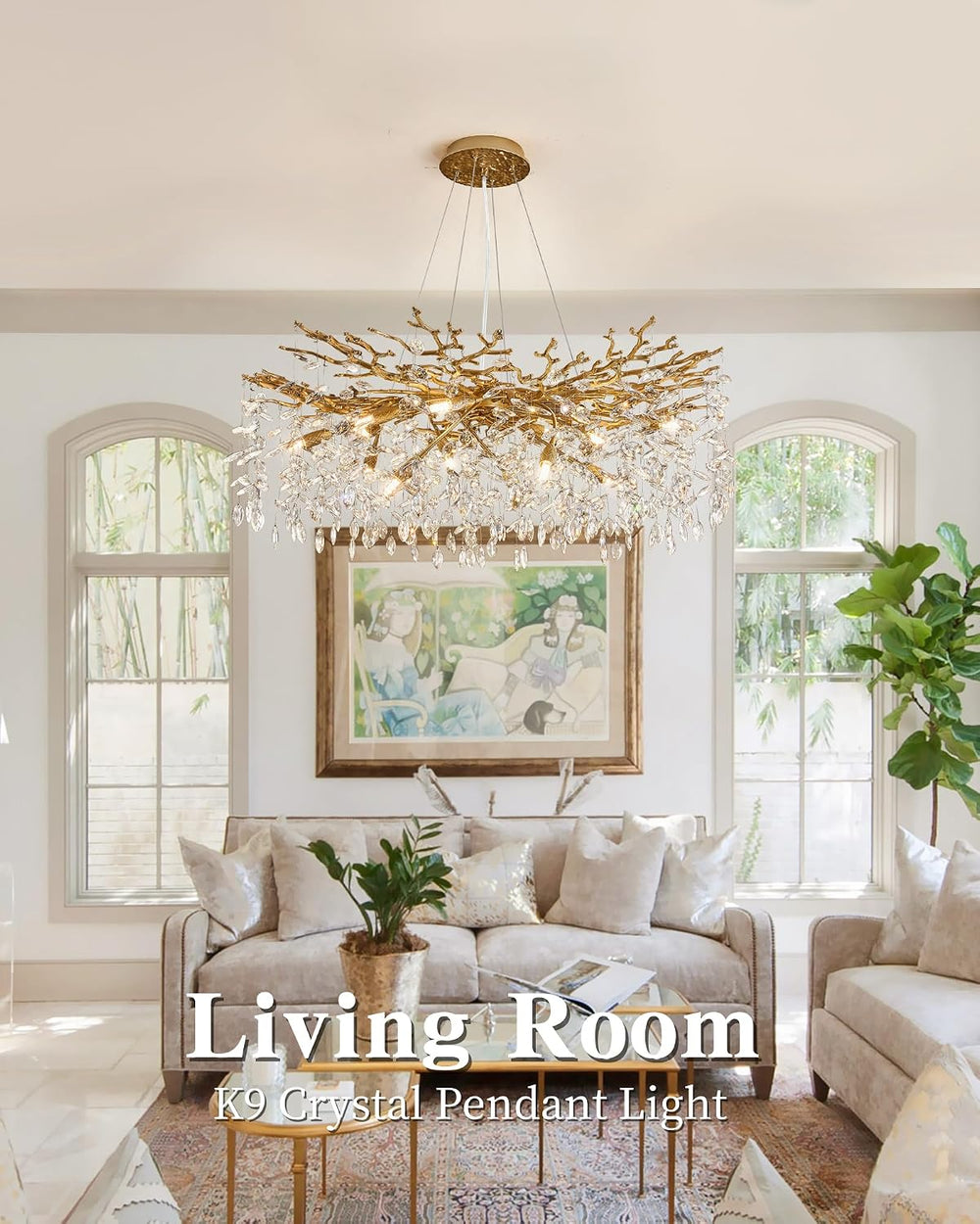 Modern Tree Branch Crystal Chandelier Luxury Gold Crystal Pendant Lighting 40...