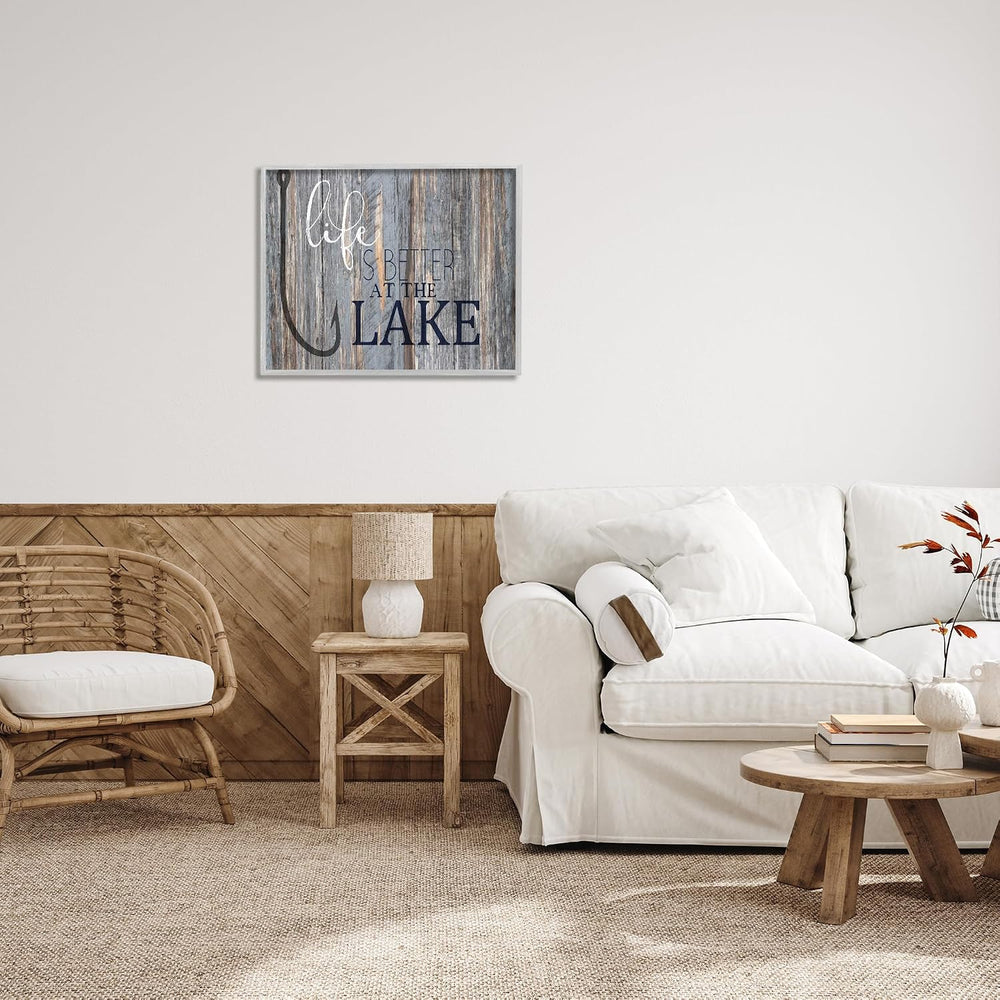 Stupell Industries Life Better Lake Quote Fish Lakehouse Cabin Nautical Phras...