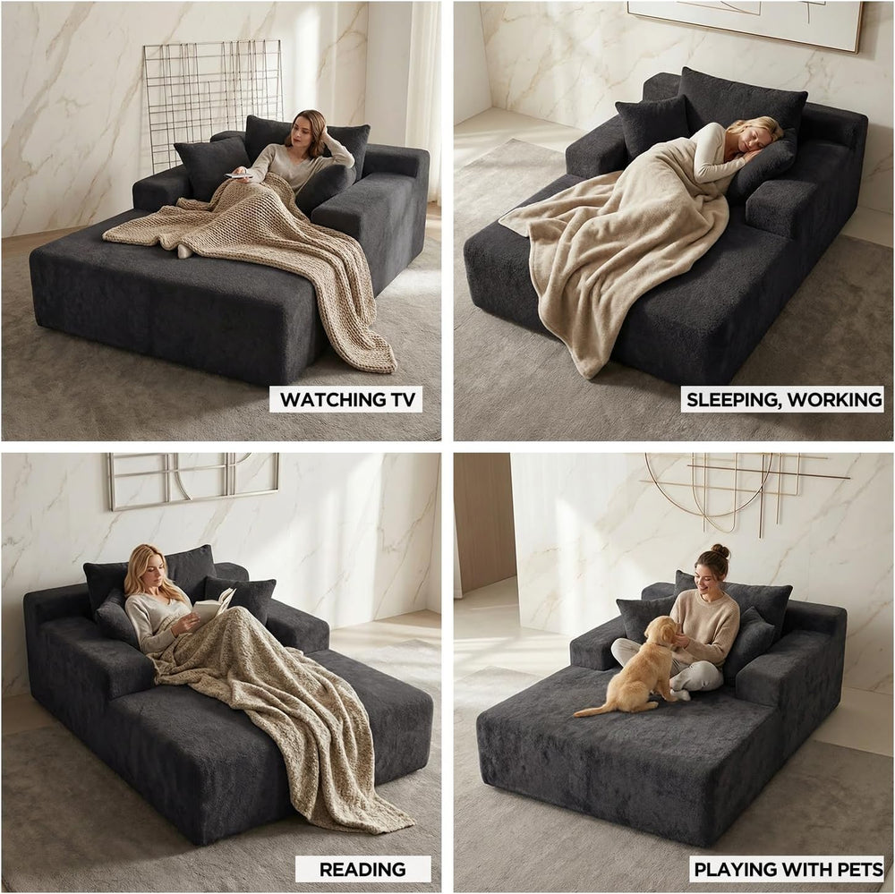 Sytopia Chaise Lounge with Armrests, Oversized Sofa Bed with 3 Pillows, Cozy ...