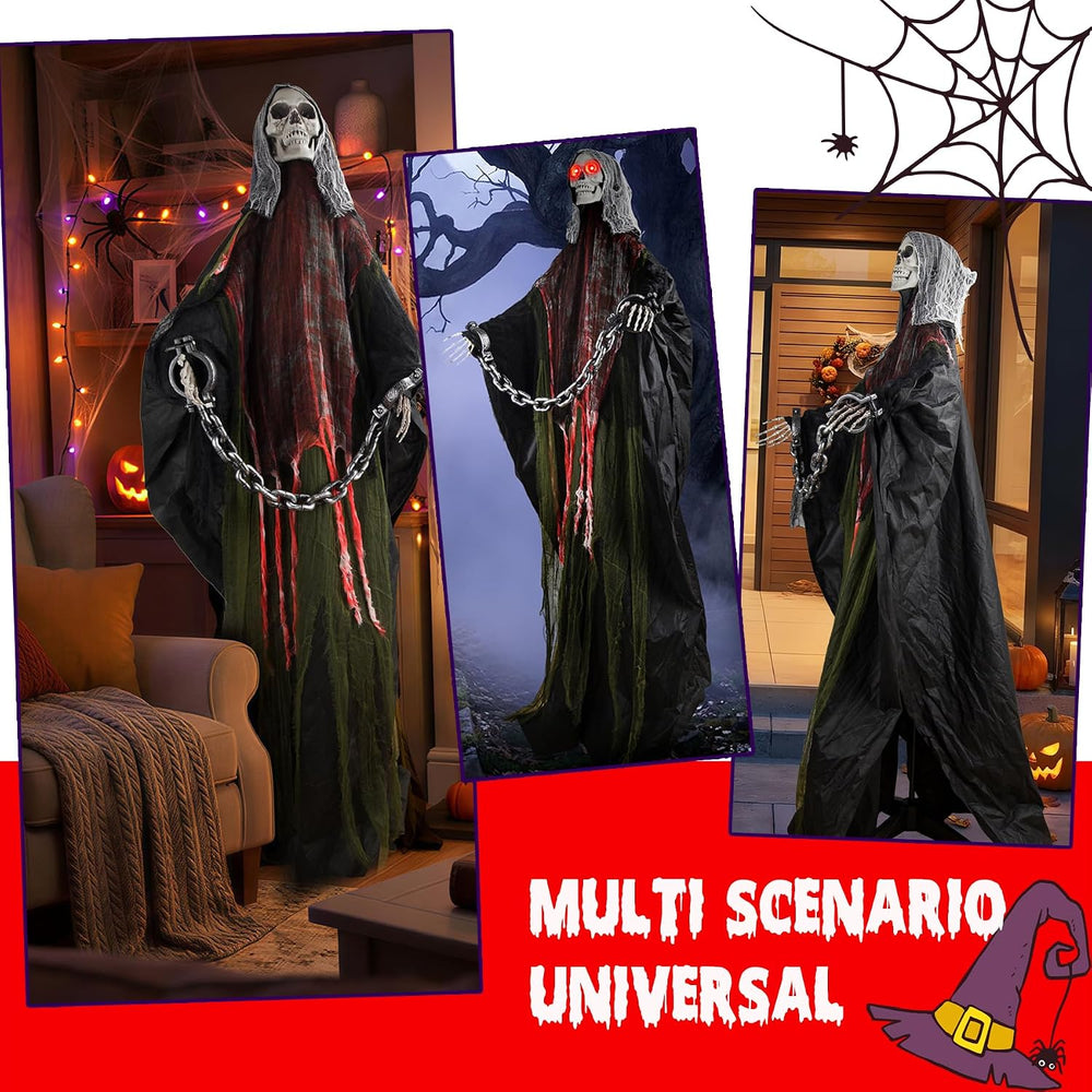Halloween Skeleton With LED Red Glowing Eyes, Sound & Touch Activated Mot...