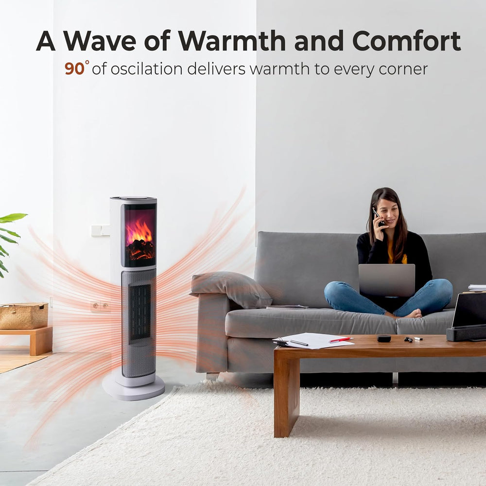 Comfort Zone 25" Oscillating Tower Heater with 3D Flame Effect