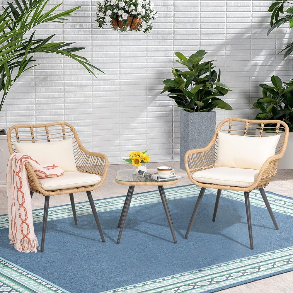 Verano Garden 3 Pieces Patio Bistro Set, Wicker Conversation Chair Sets