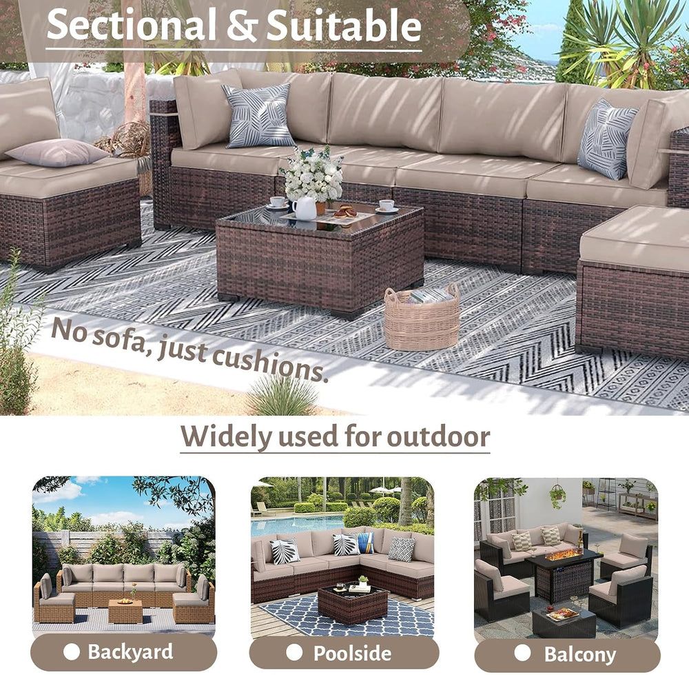 14Pcs Outdoor Sofa Replacement Cushions,Water-Resistant Patio Funiture Sectio...