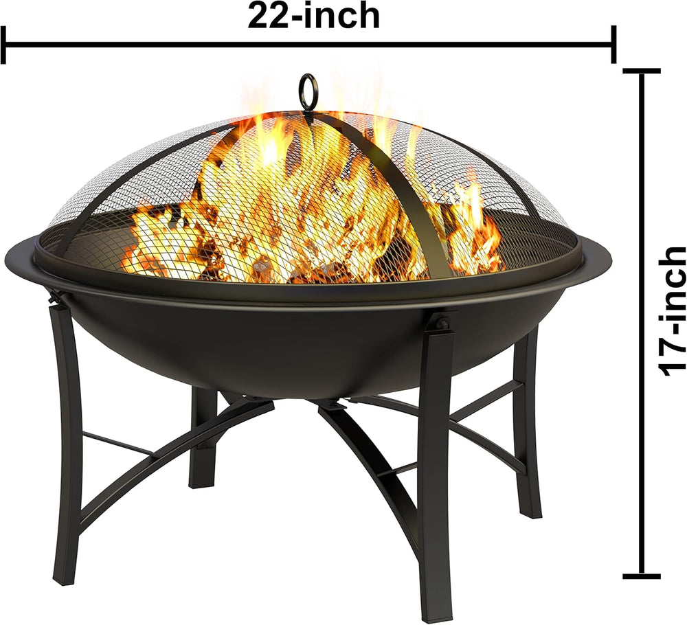 Fire Beauty 22" Outdoor Wood Burning Fire Pit with Spark Screen, Black
