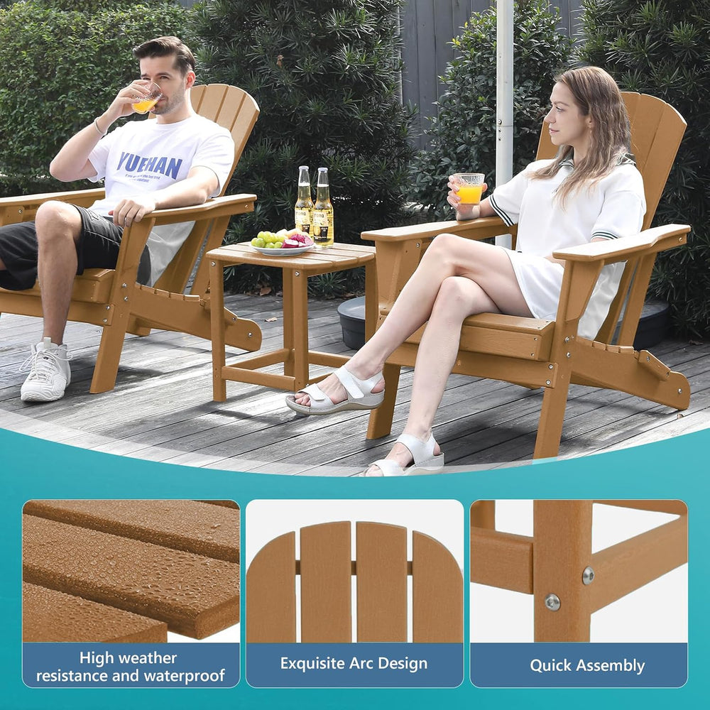 Plawdlik Hdpe Outdoor Adirondack Side Table, Wooden Textured, Teak