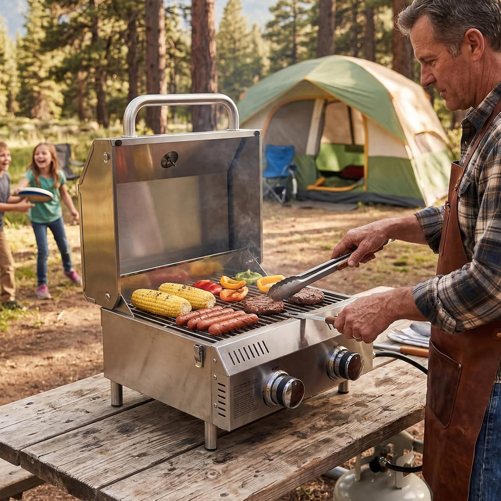 Bestfire Tabletop 2-Burner Gas Grill, 20,000 BTU Stainless Steel Portable Pro...