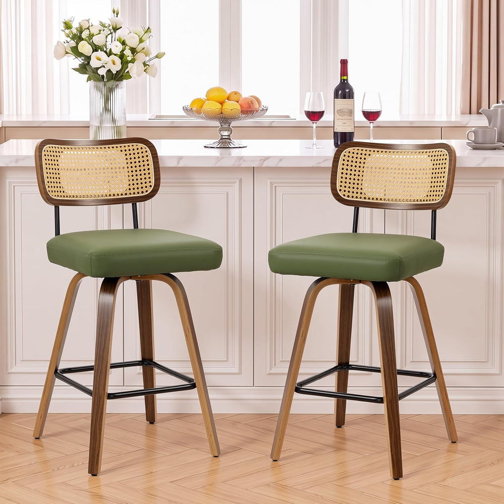 Swivel Bar Stools Set of 2, Counter Height Bar Stool with Rattan Back