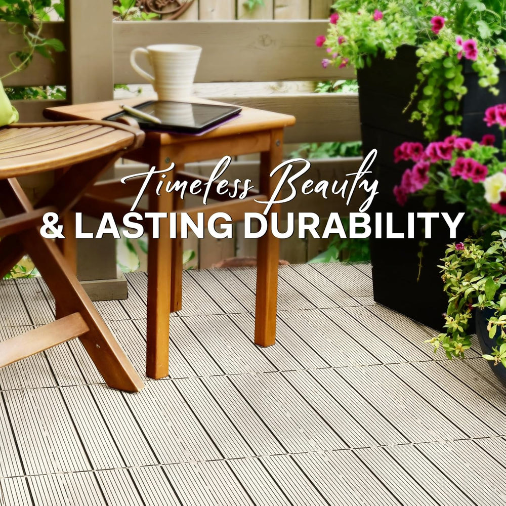 IDZO Wood Plastic Composite Deck Tiles Set of 10, Sustainable FSC Composite D...