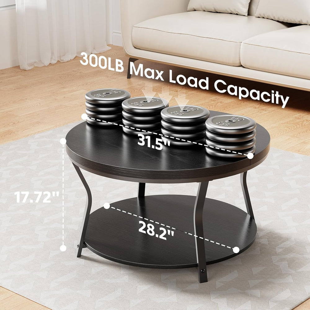 Round Coffee Table, Circle Wood Coffee Tables for Living Room, 2 Tier Industr...
