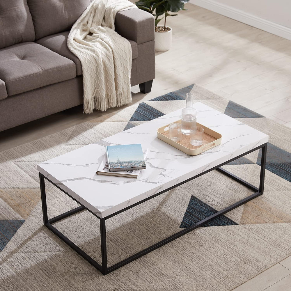 CENSI 47-Inch White Marble Coffee Table/Center Table, Large Size