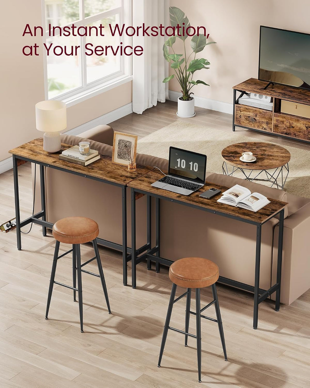 VASAGLE Bar Table with Power Outlets, Computer Desk, 47.2" W