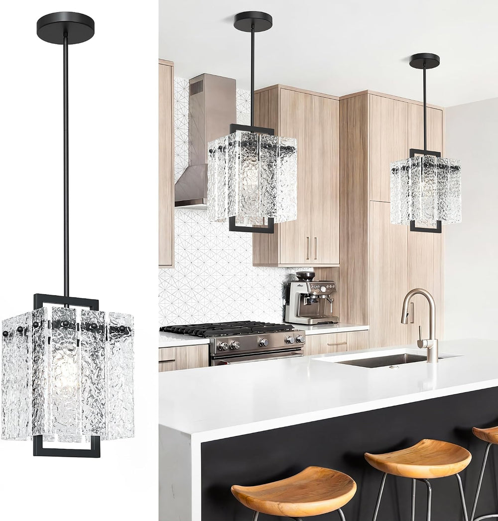 Modern Black Rectangle Chandelier, Black 7" Pendant Lights Kitchen Islan...
