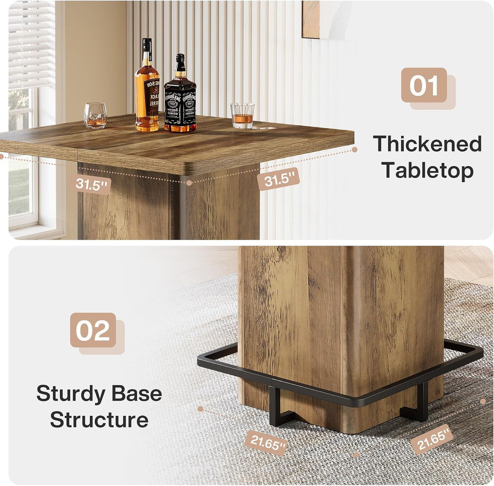 Tribesigns 39.37" Bar Height Table, Square Pub Table with Built-in Metal...