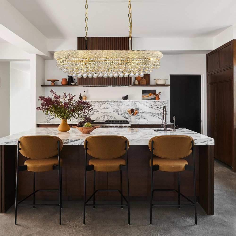 Rectangle Crystal Chandeliers for Dining Room, L36 inch Rectangular Oval Ligh...