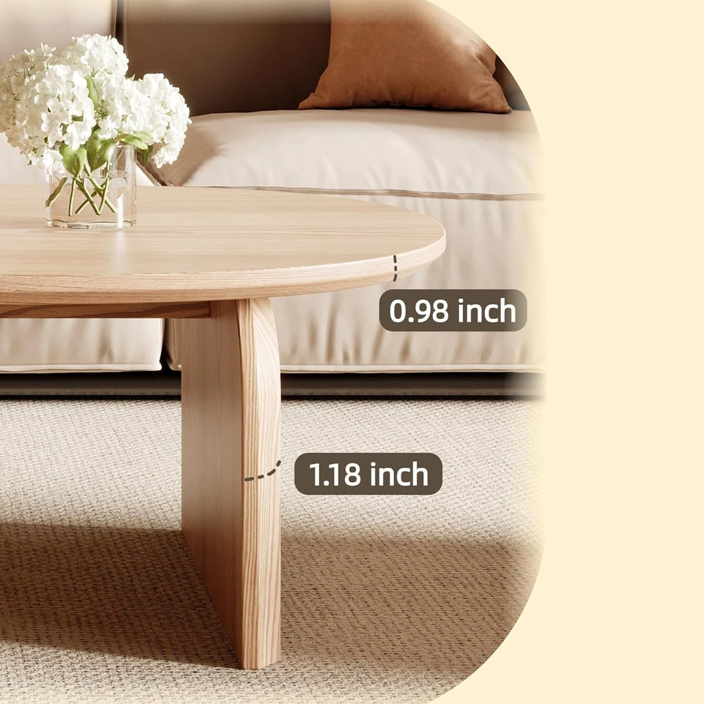 Honyee Modern Oval Coffee Table, Small Coffee Tables for Living Room - Oak Wo...