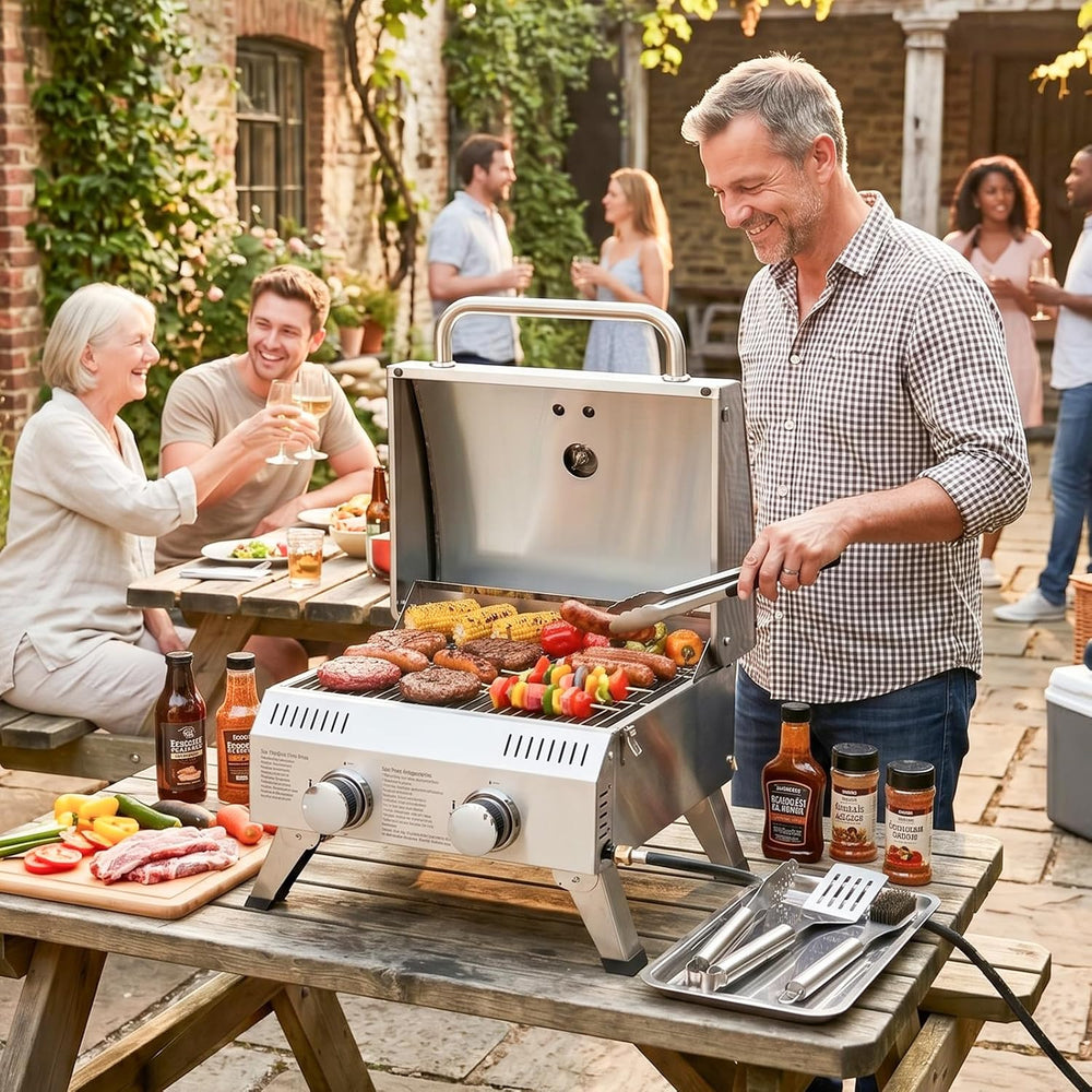ROVSUN 2 Burner Portable Gas Grill, 20000 BTU Outdoor Tabletop Propane Grill ...