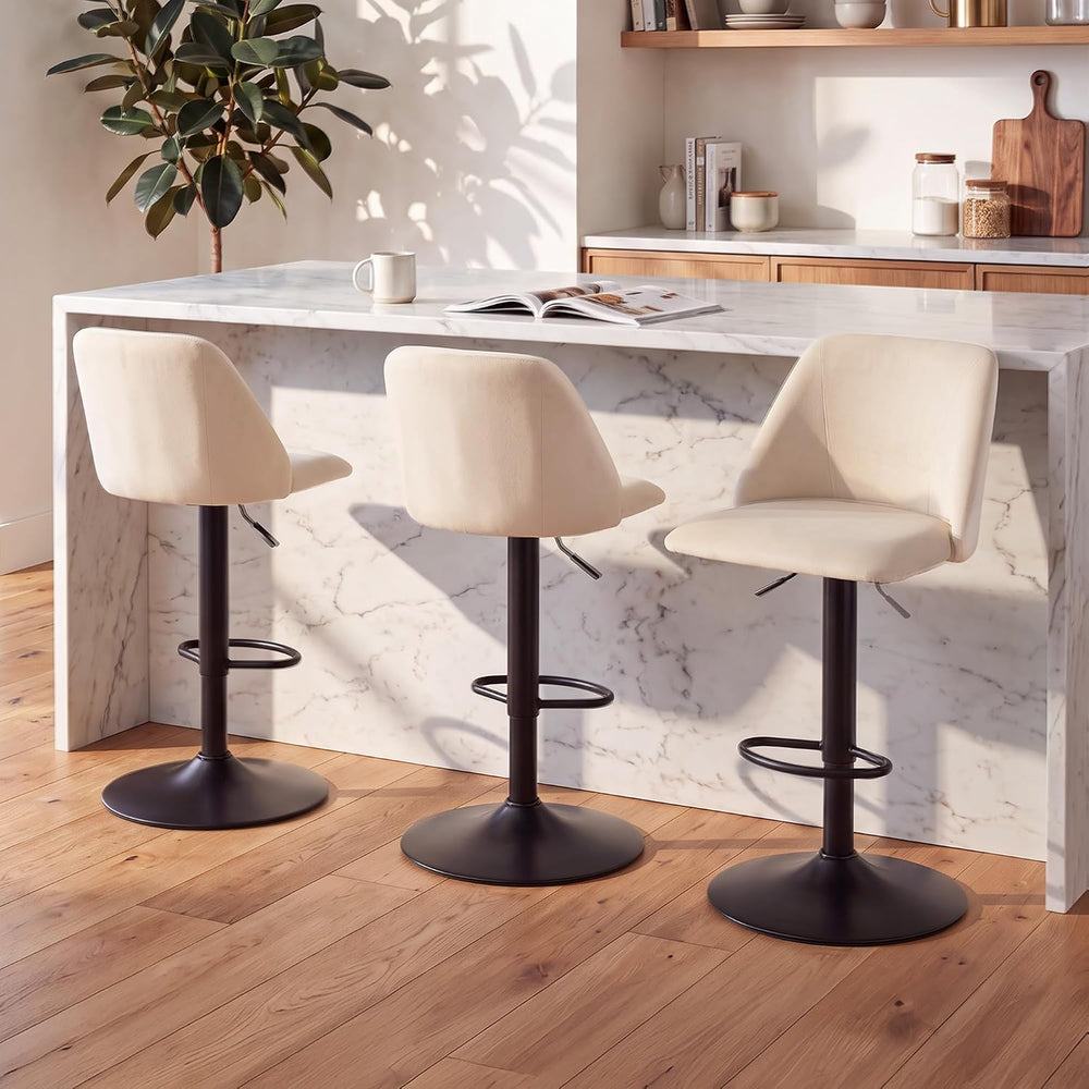 COLAMY Adjustable Upholstered Bar Stools Set of 3,360° Swivel Counter Height ...