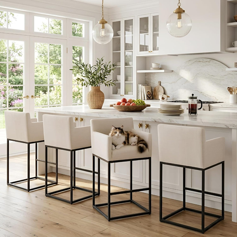 30 Inch Extra Tall Modern Counter Height Bar Stools Set of 4, Cream Linen