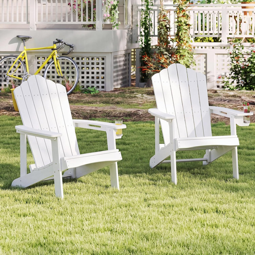 Tangkula Adirondack Chair Outdoor, Fade Resistant HDPE Armchairs with Cup Hol...