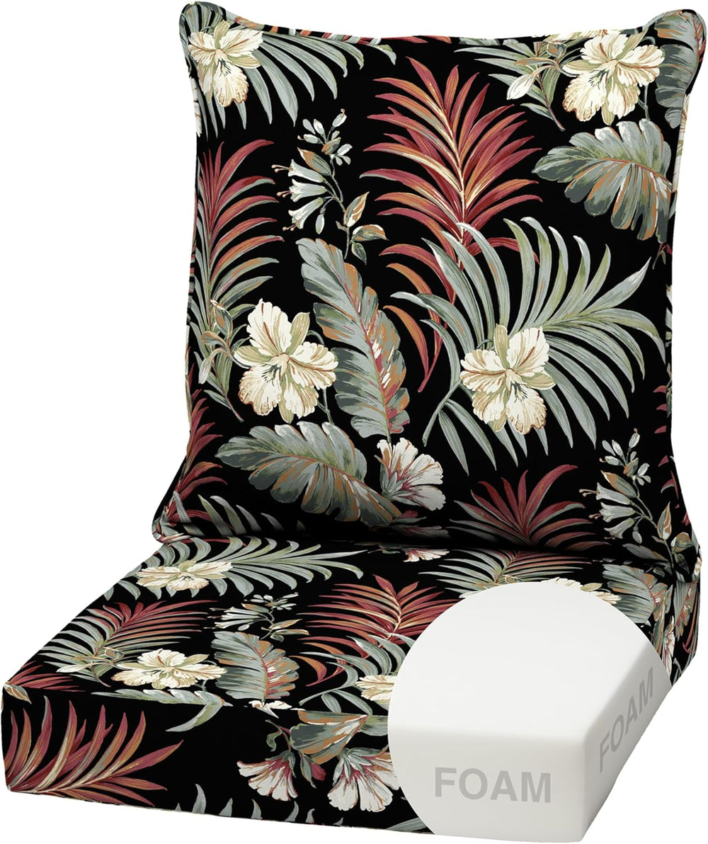 Arden Outdoor Deep Seat Cushion Set, Foam, 22x24, Black Tropical