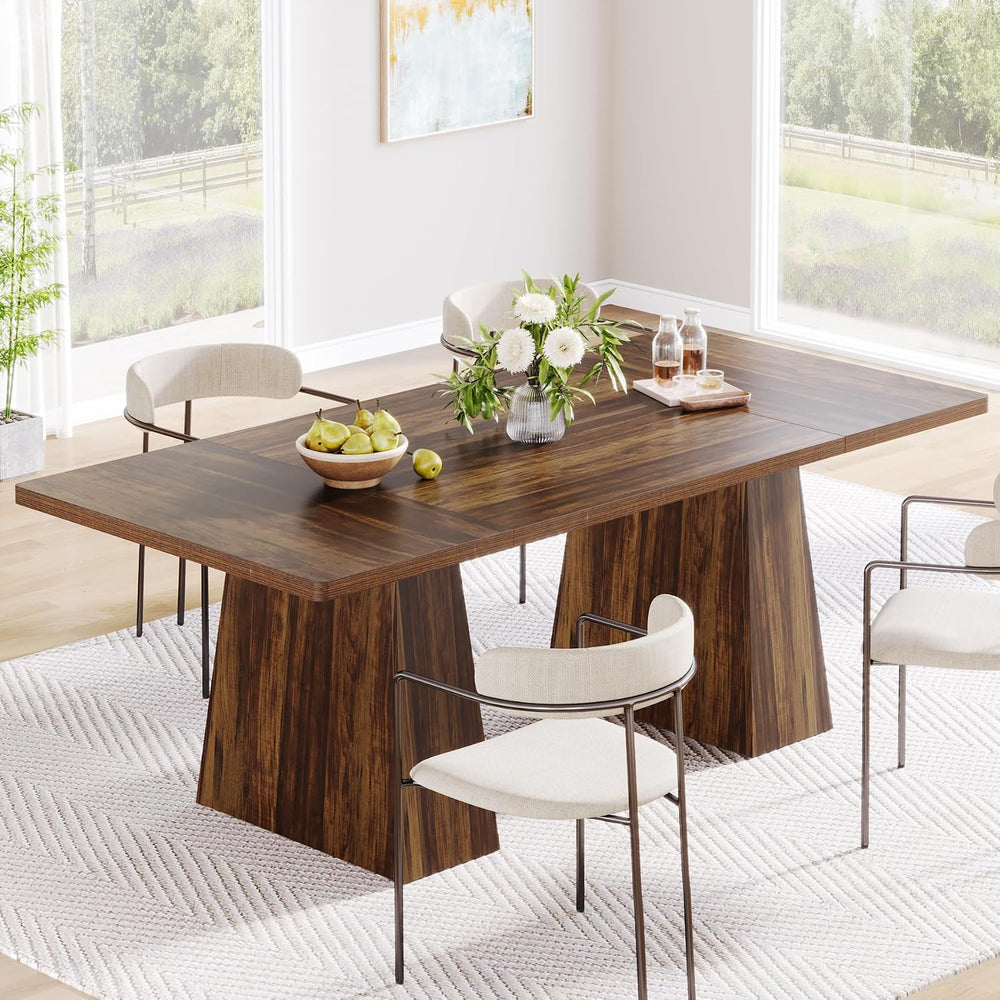 Tribesigns Dining Table for 6, Farmhouse Rectangular, Rustic Brown, 63" ...