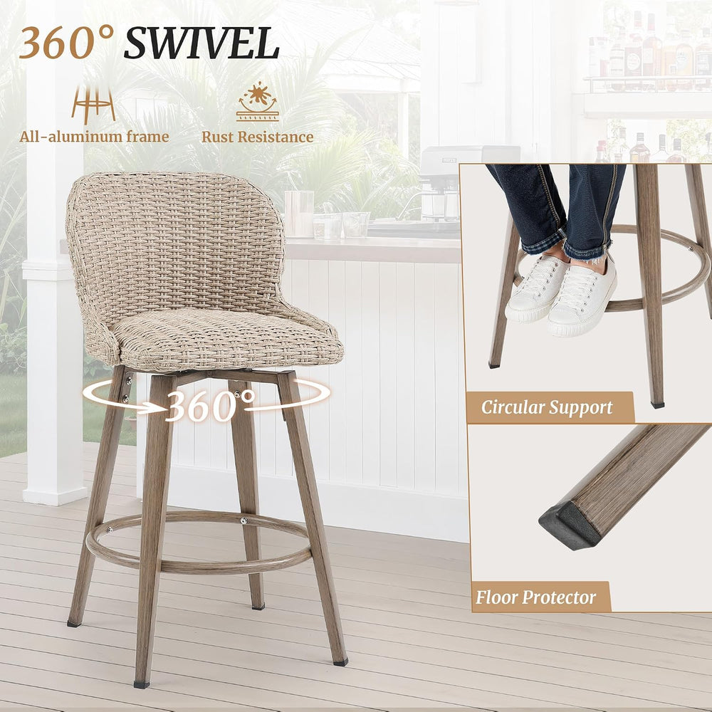 Cozyman Swivel Outdoor Bar Stools Set of 4, 27" Counter Wicker Patio Cha...