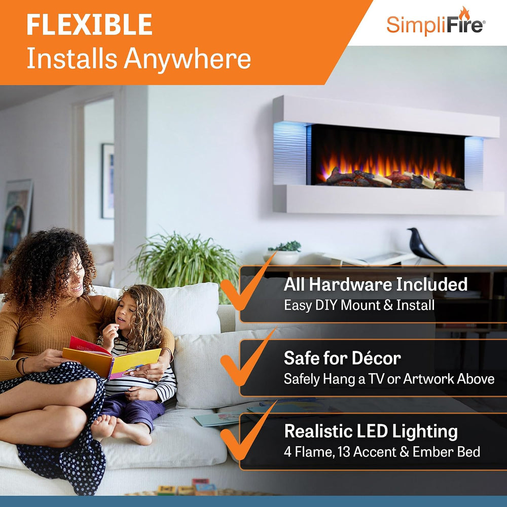 SimpliFire Format 36-Inch Wall Mount Electric Fireplace with 50-Inch Floating...
