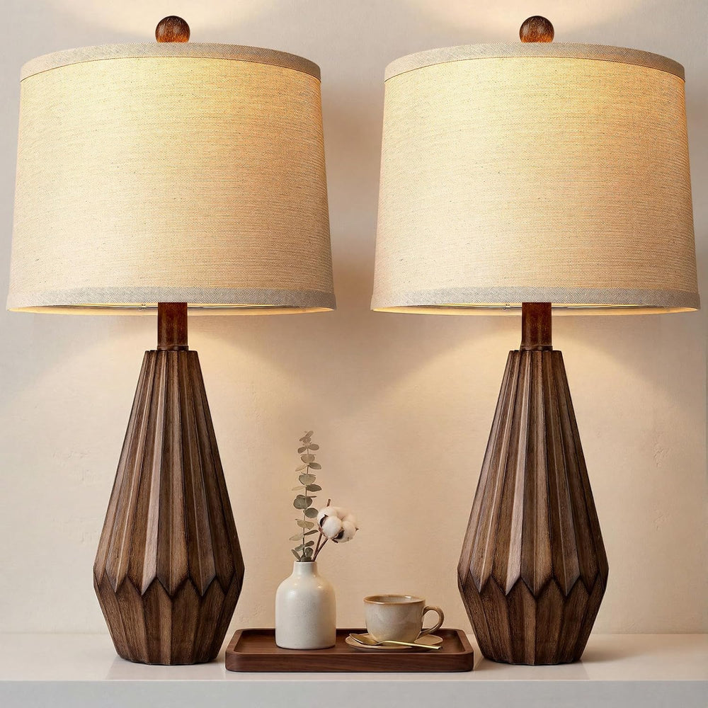 Hamucd 22” Set of 2 Modern Farmhouse Lamp for Living Room, Rustic Resin Besid...