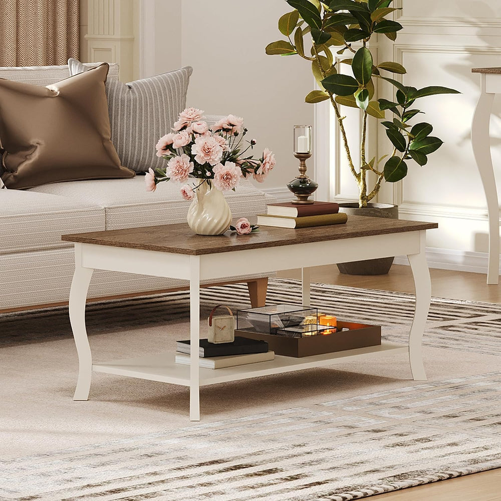 ChooChoo Coffee Table with Curved Legs and Storage Shelf