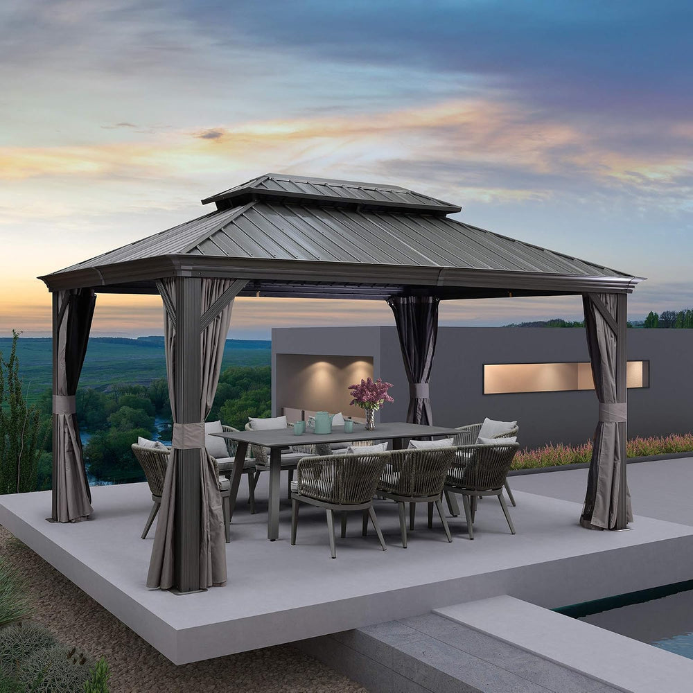 PURPLE LEAF Gazebo 10' X 14' Built-in Drainage System, Gray