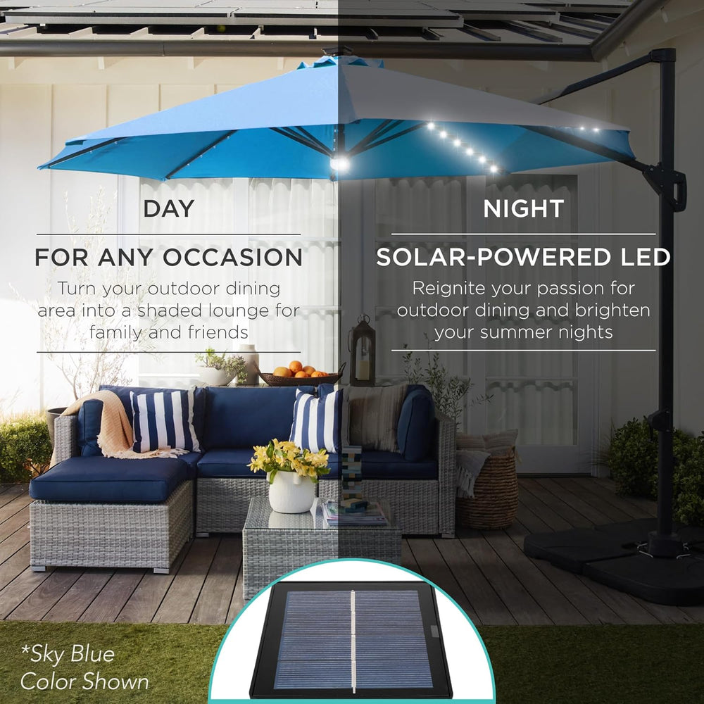 Best Choice Products 10ft Solar LED Cantilever Patio Umbrella, 360-Degree Rot...