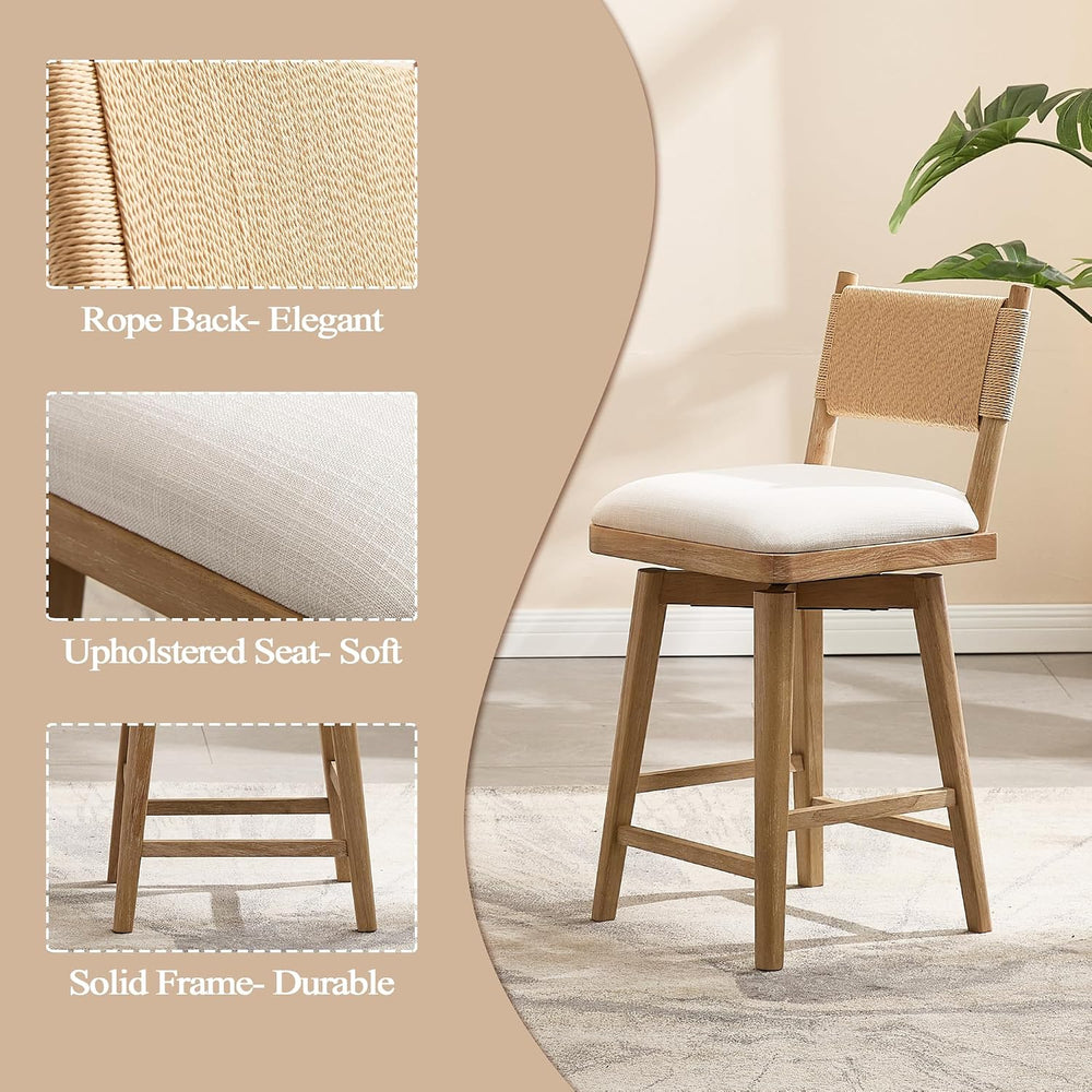 Swivel Counter Stools Set of 4, Linen Fabric Upholstered Kitchen Stool Chairs...