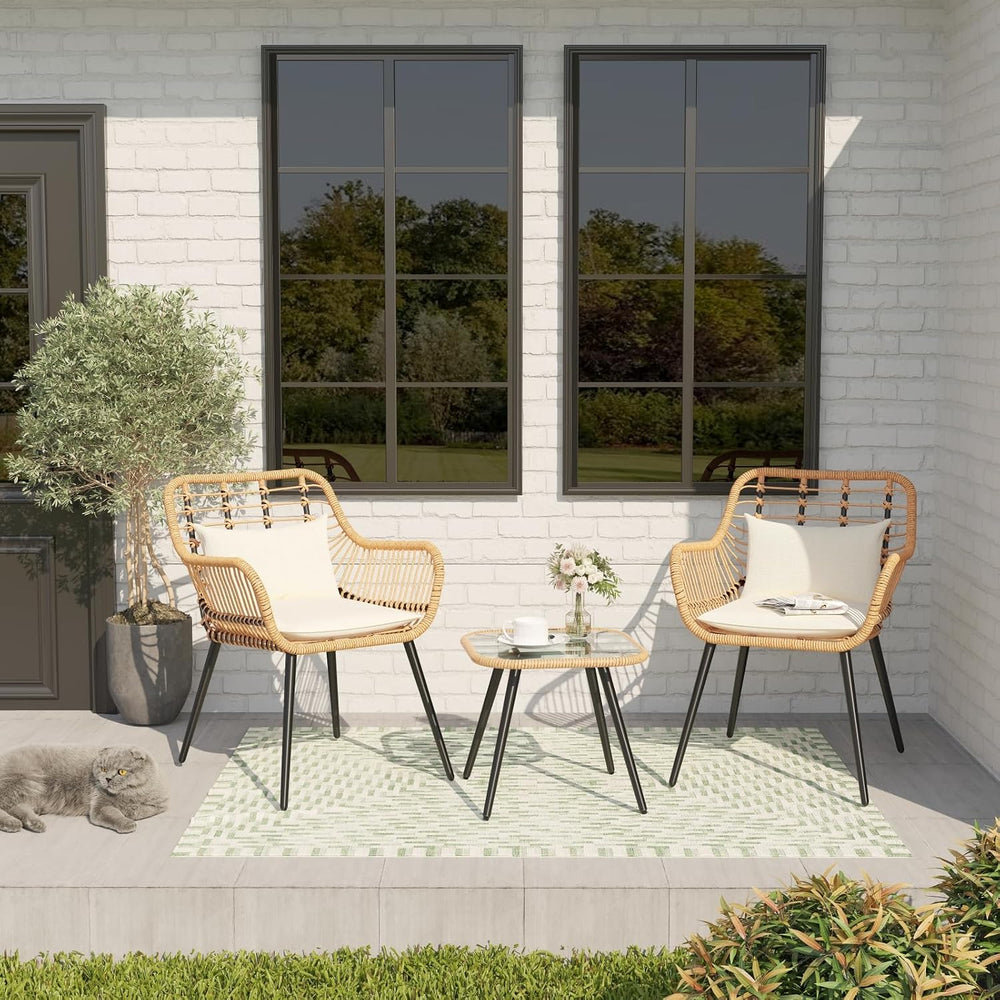 Verano Garden 3 Pieces Patio Bistro Set, Wicker Conversation Chair Sets