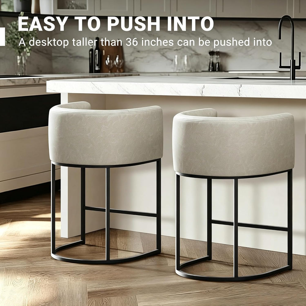 26" H Counter Height Bar Stools Set of 2, Modern Barrel Counter Stools w...
