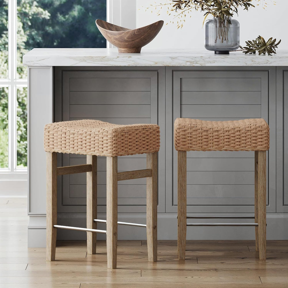 Nathan James Harvey Rattan Bar Stool, Bohemian Counter Height Stool with Wove...