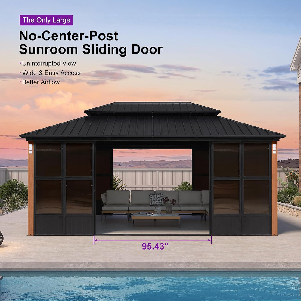 PURPLE LEAF Outdoor Sunroom Gazebo 12' x 18' with Light, Sliding Doors