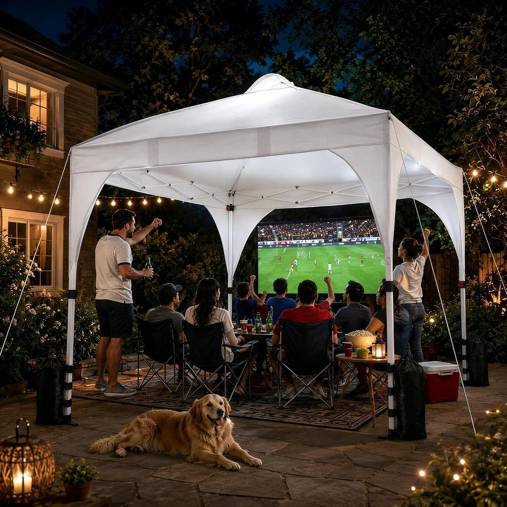Yaheetech 10x10ft Pop Up Canopy Tent Built-in Solar LED Lights UPF 50+, Wht