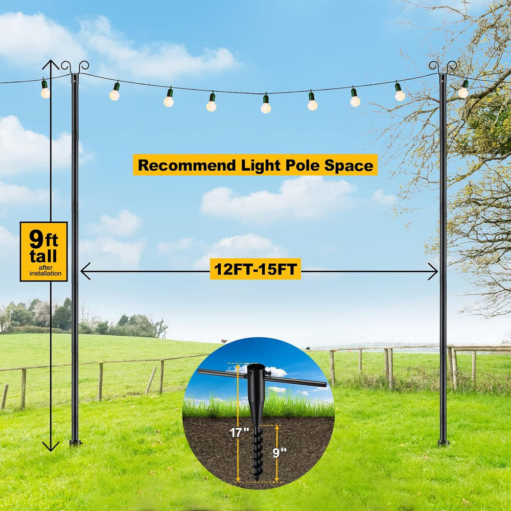 COCONUT String Light Poles, 10 FT Heavy Duty Metal Poles for Outdoor String L...
