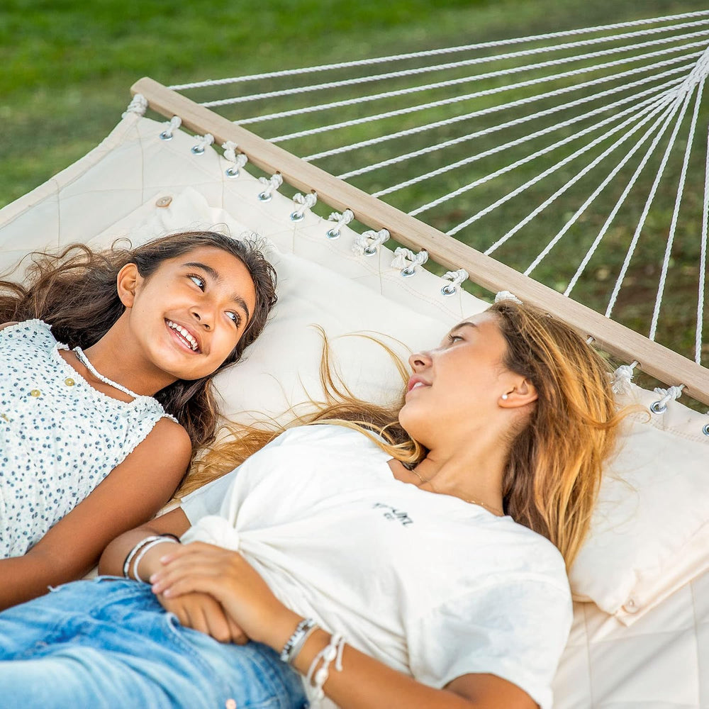 ANOW Heavy Duty Hammock with Spreader Bars and Detachable Pillow, Cream