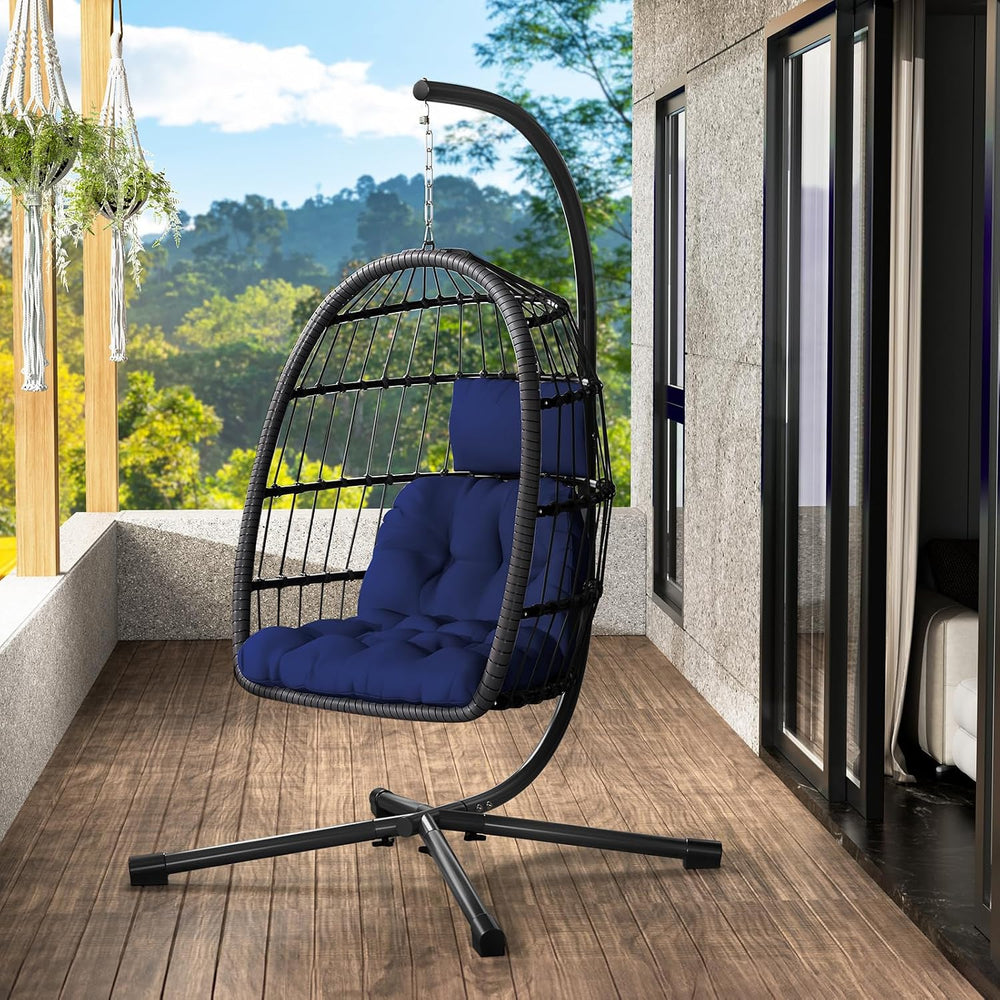 LEVELEVE Hanging Egg Chair with Stand, Patio Rattan Wicker Swing Chair, Overs...